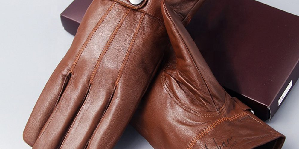 Brown sheepskin leather gloves for men (6)