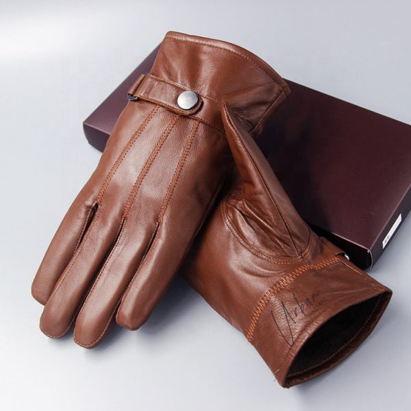 Brown sheepskin leather gloves for men (6)