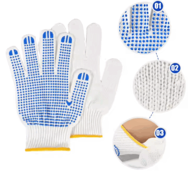  Cotton Knitted Anti-Slip PVC Dotted General Work Safety Gloves