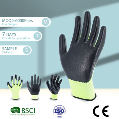 Breathable Nylon Nitrile Coated Work Gloves for Construction Safety