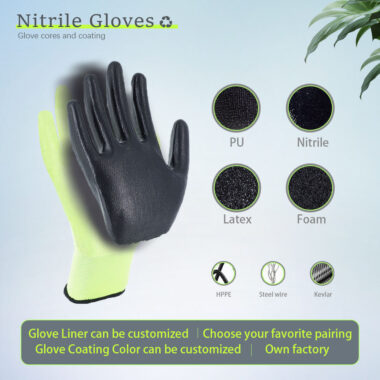 Breathable Nylon Nitrile Coated Work Gloves for Construction Safety
