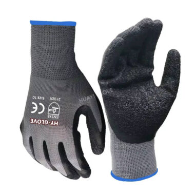 13G Red Polyester Crinkle Latex Coated Work Gloves with Corrugated Palm