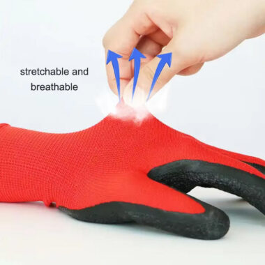 13G Red Polyester Crinkle Latex Coated Work Gloves with Corrugated Palm