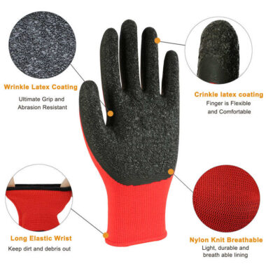 13G Red Polyester Crinkle Latex Coated Work Gloves with Corrugated Palm