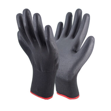  13G Black Nylon PU Coated Work Gloves for Construction and General Use