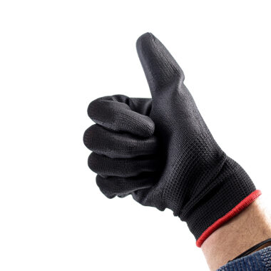  13G Black Nylon PU Coated Work Gloves for Construction and General Use