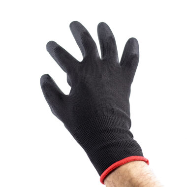  13G Black Nylon PU Coated Work Gloves for Construction and General Use