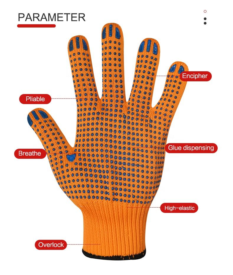 Hot Sale Orange PVC Coated Cotton Work Gloves for Labor Protection and Safety