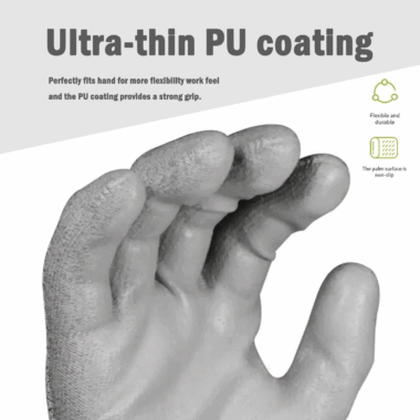 Level 5 PU Coated HPPE Anti Cut Work Gloves for Farming and Glass Work