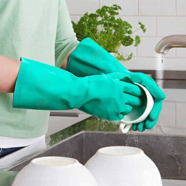 Green Oil & Chemical Resistant Nitrile Gloves for Industrial Use