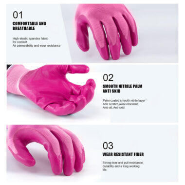 Pink Nitrile Coated 13 Gauge General Work Gloves for Women