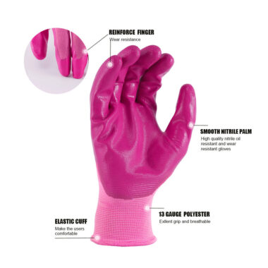 Pink Nitrile Coated 13 Gauge General Work Gloves for Women