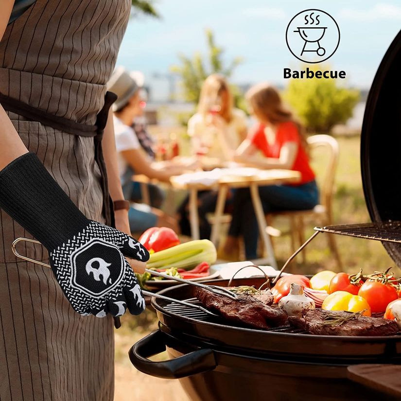 Heat Resistant Silicone Coated Work Gloves for BBQ and Grilling